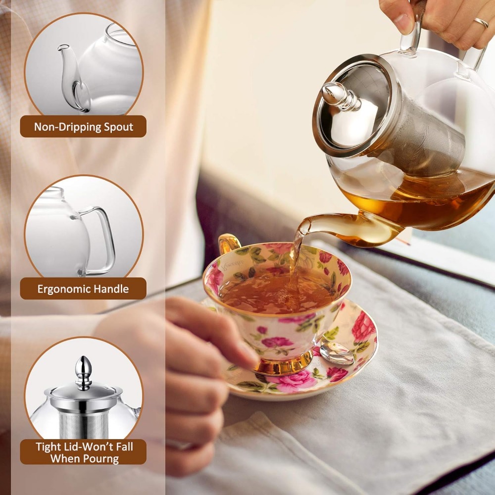 إبريق شاي زجاجي سعة 1000 مل مع - مراجعة Loose Leaf Tea Infuser وسعره